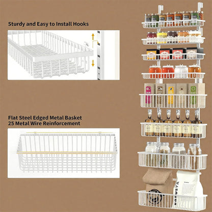White Over-the-Door Pantry Organizer, 8-Tier Basket Rack