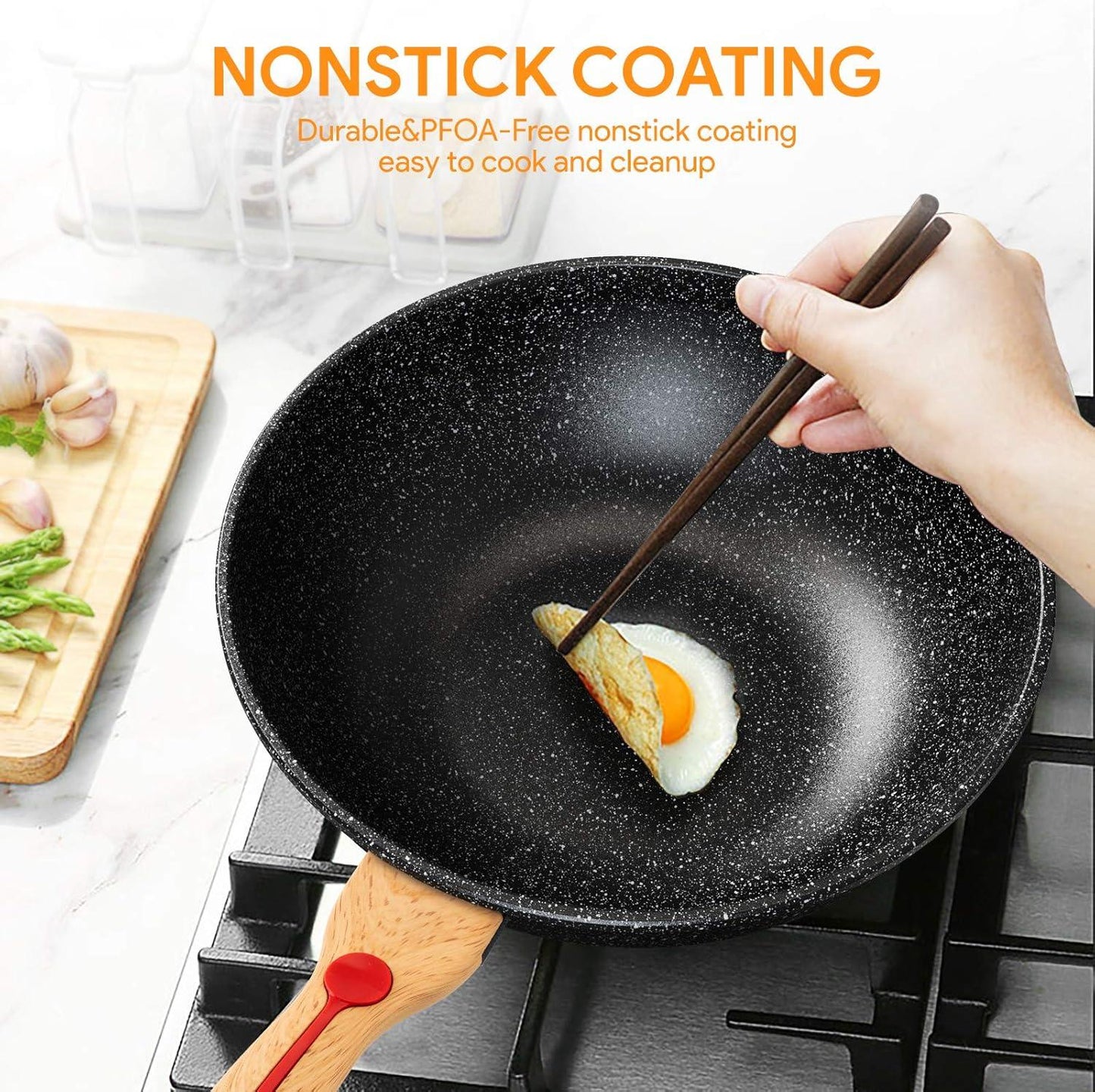 12" Nonstick Wok w/ Lid & Spatula, Induction, PFOA-Free